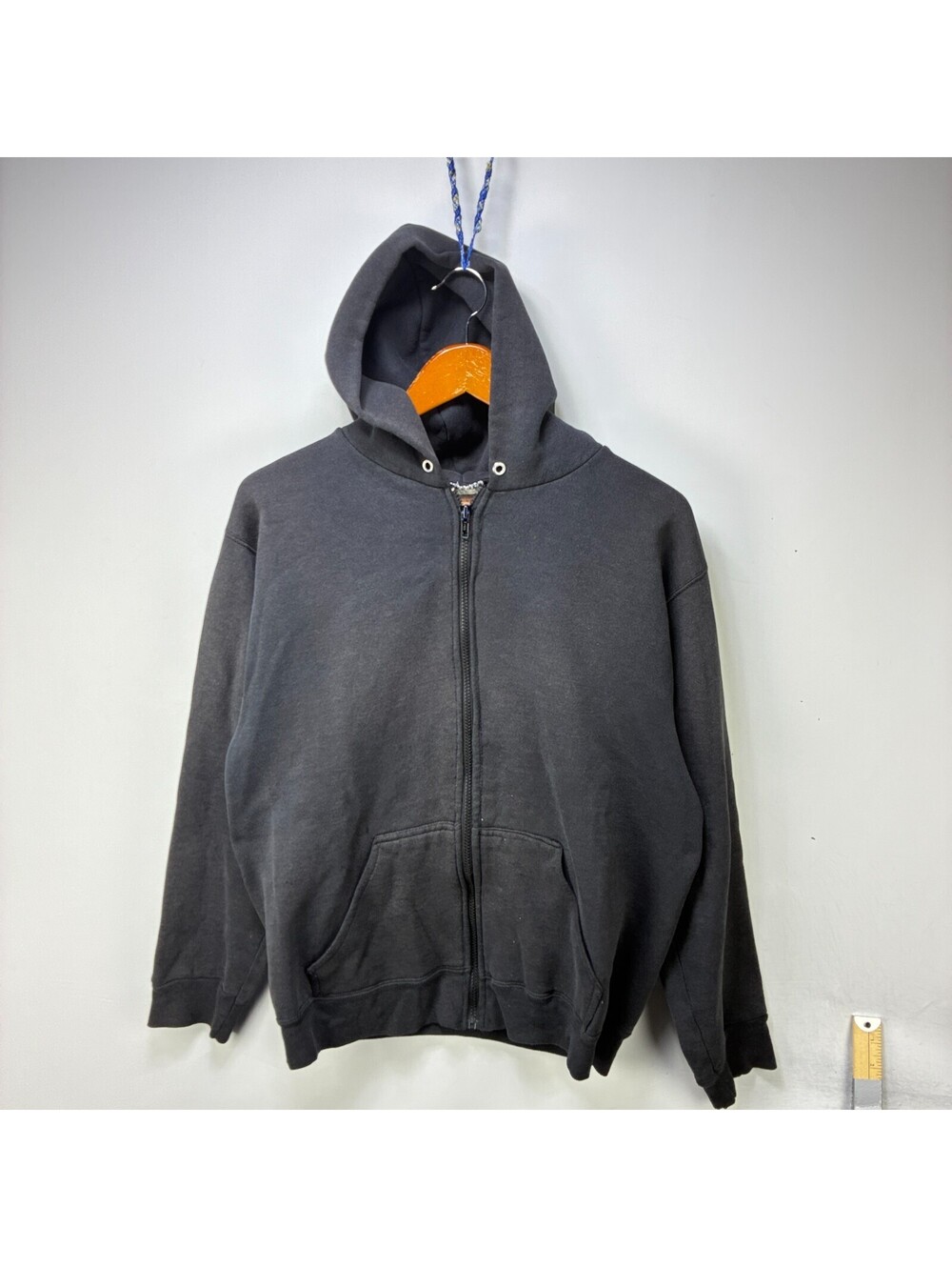 Vintage 90s Sun Faded Blank Black Zip up Hoodie Large